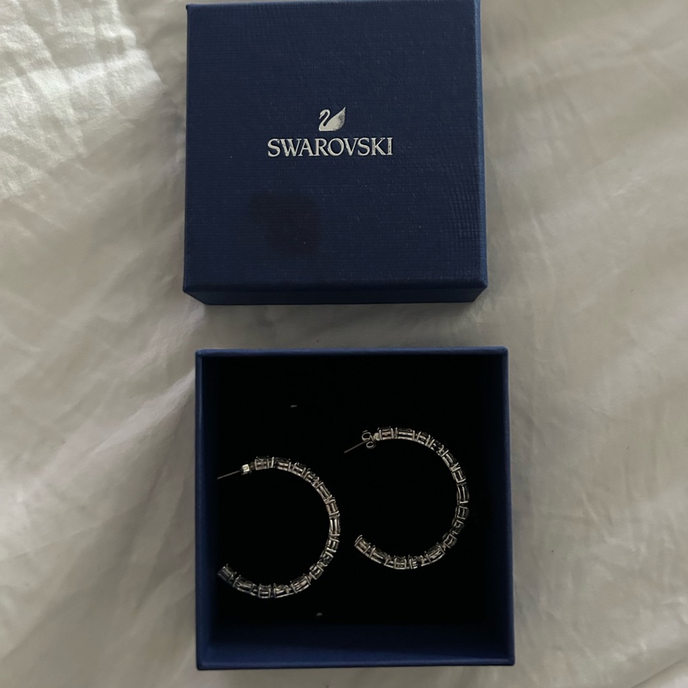 Swarovski silver hoops